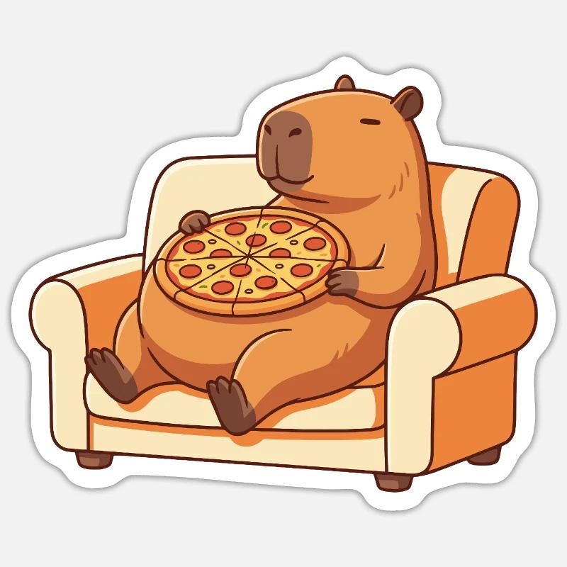 Pizza Capybara auf dem Sofa - Sticker Größe S (10 x 10 cm) - Mattweiß