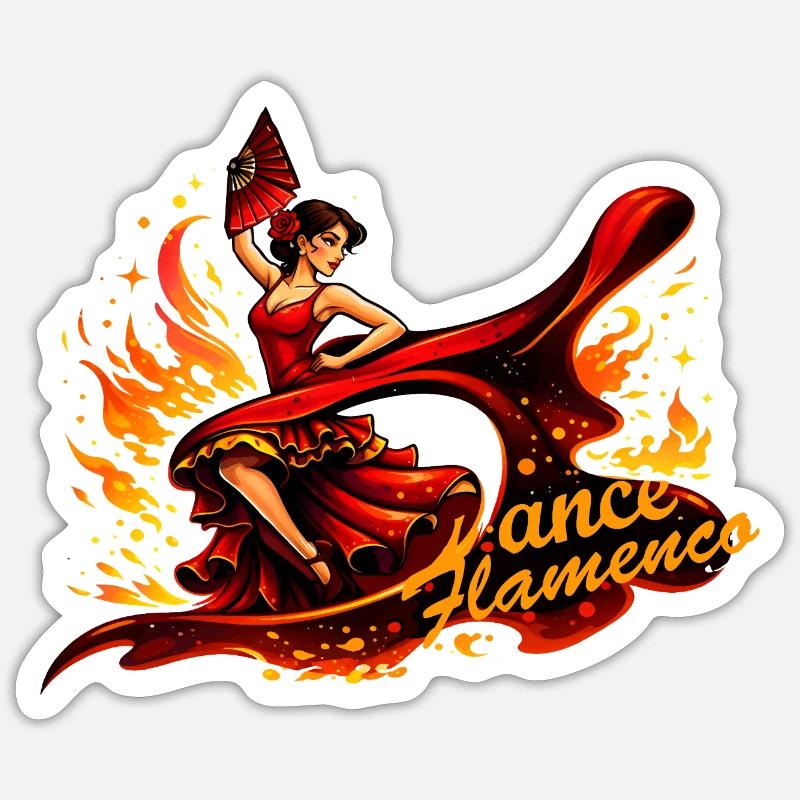 Flamenco dancer with fire and fan - Sticker size S (10 x 10 cm) - white matte