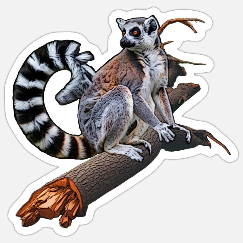 Lémuriens à queue annelée - Sticker taille S (10 x 10 cm) - blanc mat