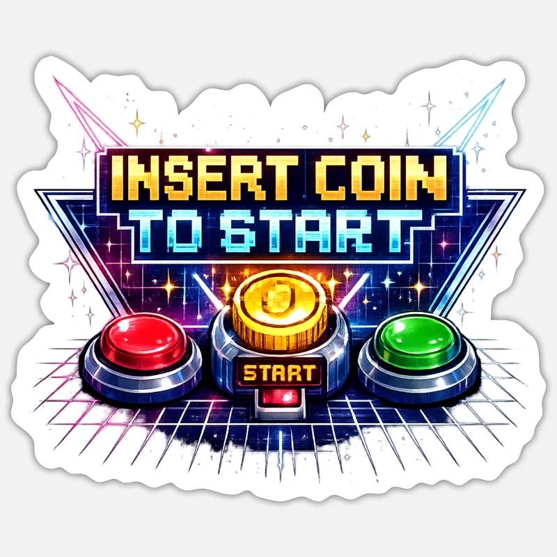 Arcade Start Button Neon Retro - Sticker size S (10 x 10 cm) - white matte