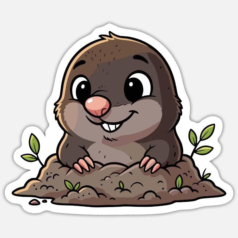 Cute mole digging - Sticker size S (10 x 10 cm) - white matte