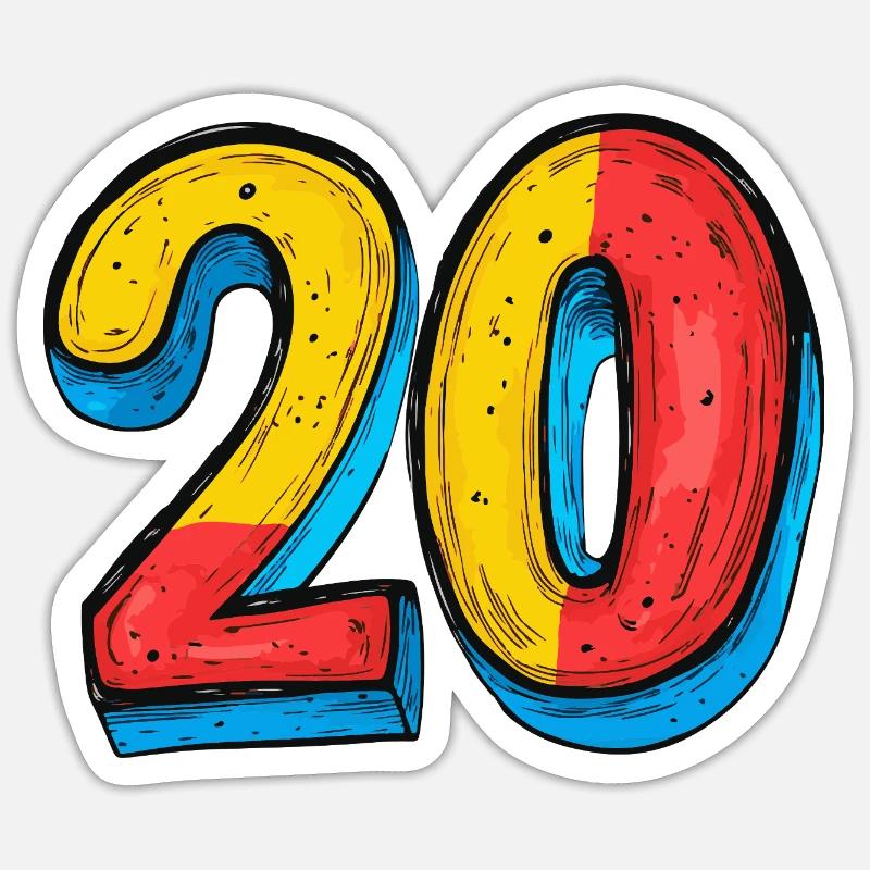 20 Zahl Bunt - Sticker Größe S (10 x 10 cm) - Mattweiß