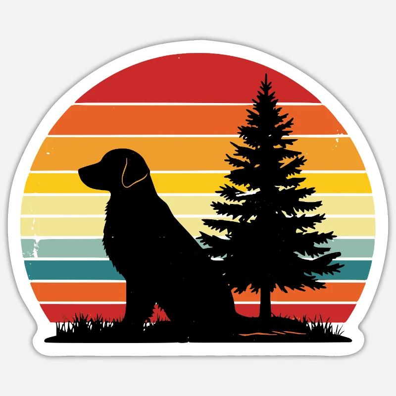 Silhouette rétro de chien Coucher de soleil - Sticker taille S (10 x 10 cm) - blanc mat