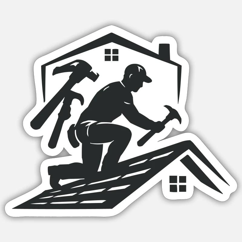 Dachhandwerker Silhouette Dachdecker - Sticker Größe S (10 x 10 cm) - Mattweiß