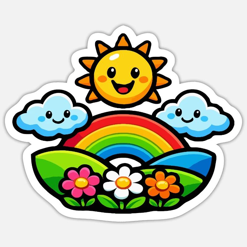 Sonnenregenbogenblumen - Sticker Größe S (10 x 10 cm) - Mattweiß