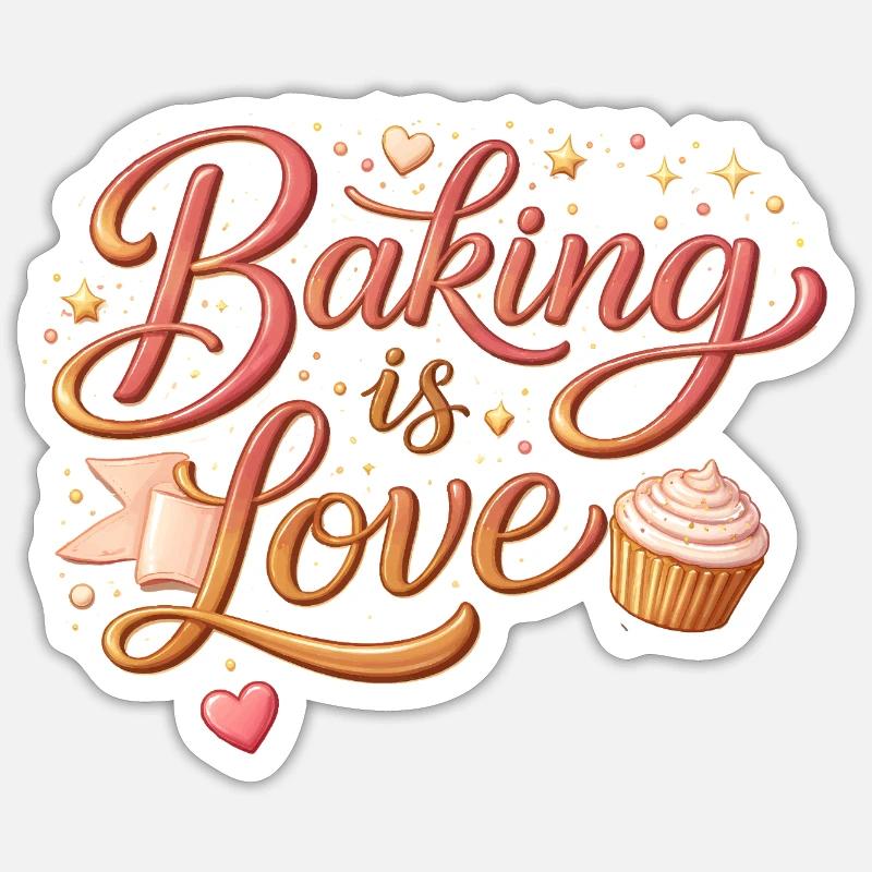 Baking is Love Backen Spruch Design - Sticker Größe S (10 x 10 cm) - Mattweiß