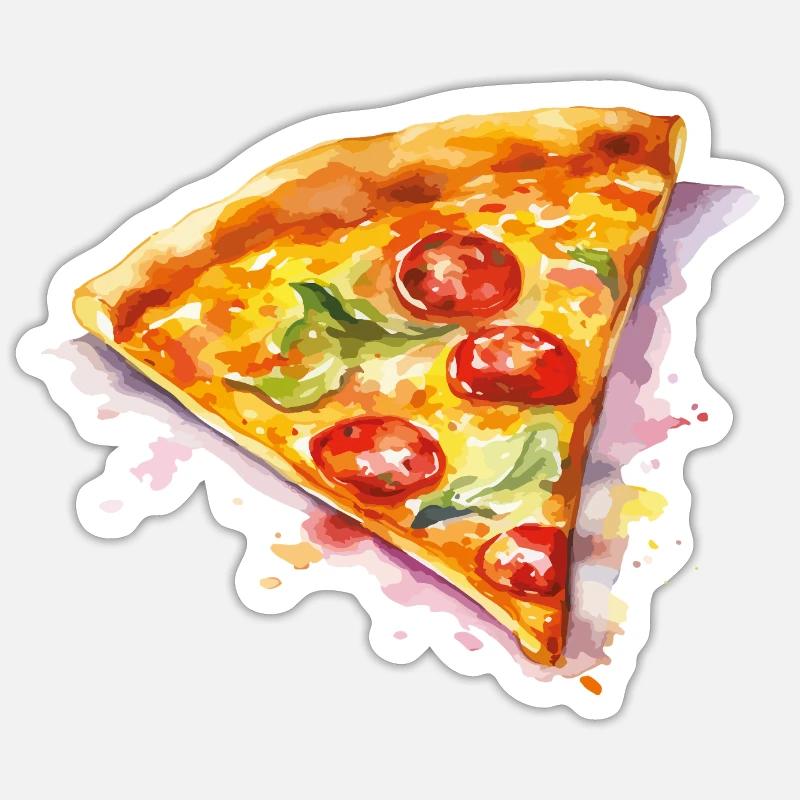 Wasserfarbene Pizzascheibe - Sticker Größe S (10 x 10 cm) - Mattweiß