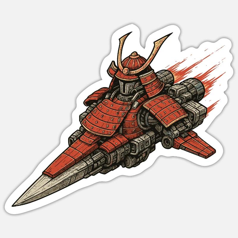 Samurai Spaceship - Sticker size S (10 x 10 cm) - white matte
