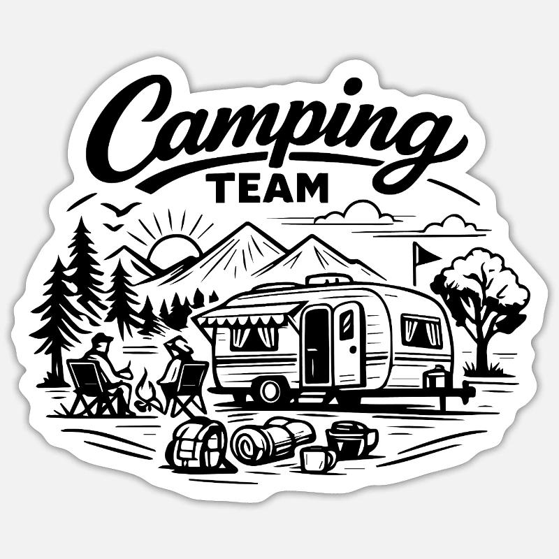 Camping Team Wagen  - Sticker Größe S (10 x 10 cm) - Mattweiß