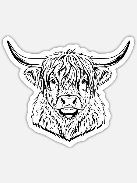 schottisches Hochlandrind highland cattle cow  - Sticker Größe S (10 x 10 cm) - Mattweiß