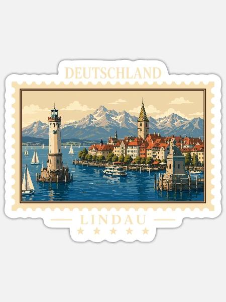 Deutschland Lindau Vintage Reisemarke - Sticker Größe S (10 x 10 cm) - Mattweiß