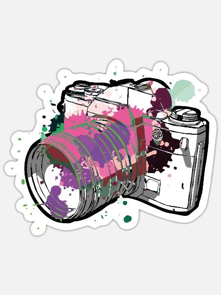 Farb-Splash-Kamera - Sticker Größe S (10 x 10 cm) - Mattweiß
