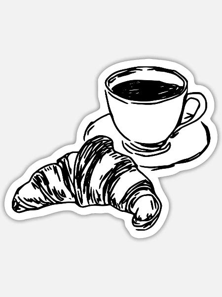 Croissant und Kaffee – Frühstück - Sticker Größe S (10 x 10 cm) - Mattweiß