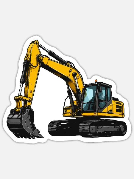 Gelber Bagger im Einsatz - Sticker Größe S (10 x 10 cm) - Mattweiß
