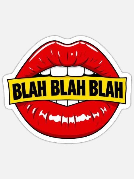 Fette rote Lippen mit Blah-Banner - Sticker Größe S (10 x 10 cm) - Mattweiß