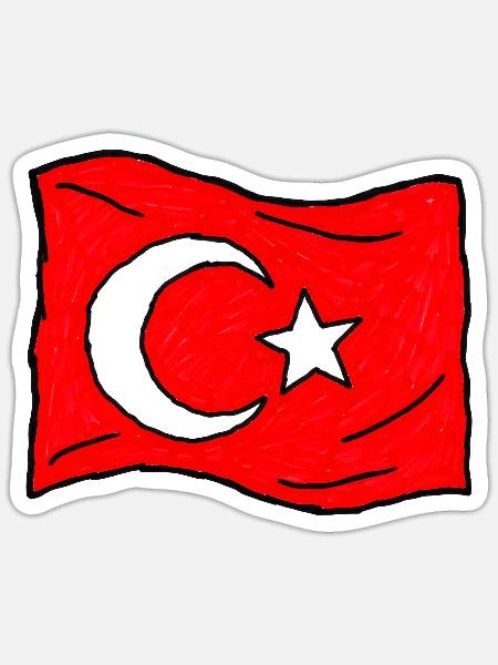 Handgezeichnete Türkei-Flagge im Wind - Sticker Größe S (10 x 10 cm) - Mattweiß