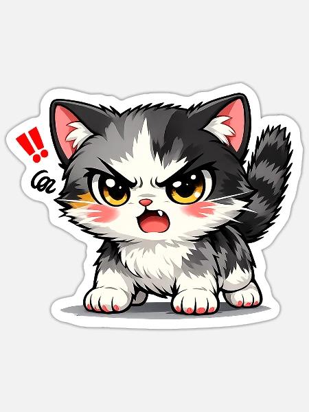 Wütendes Kawaii-Kätzchen - Sticker Größe S (10 x 10 cm) - Mattweiß