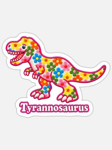 Floraler Tyrannosaurus T-Rex – Pyrenäenlinien-Labor - Sticker Größe S (10 x 10 cm) - Mattweiß