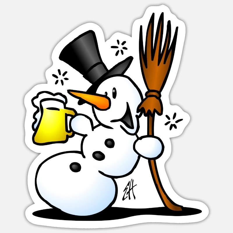 Schneemann mit einem Drink - Sticker Größe S (10 x 10 cm) - Mattweiß
