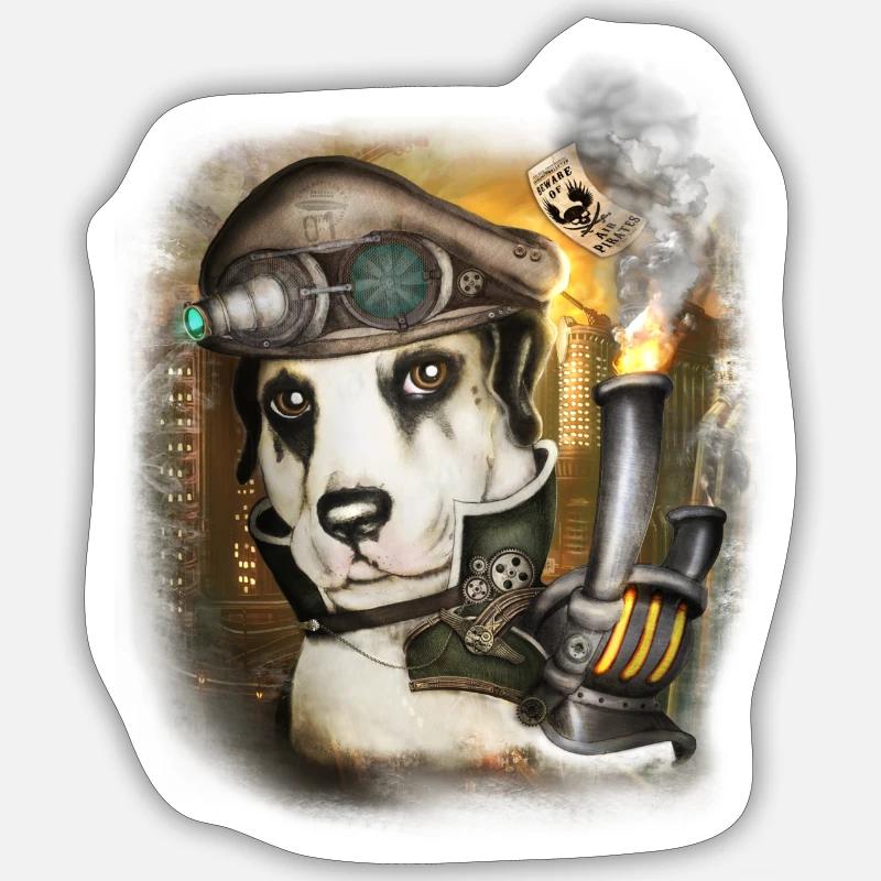 Steampunk Hund # 3 Sticker Größe S (10 x 10 cm)