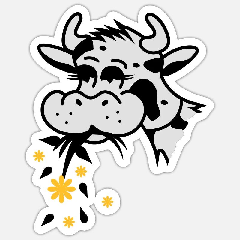 Cow eats bouquet - Sticker size S (10 x 10 cm) - white matte