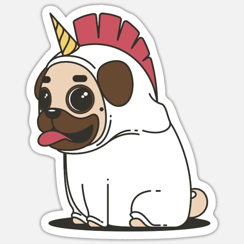 pug einhorn unicorn - Sticker Größe S (10 x 10 cm) - Mattweiß