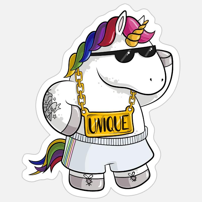 Licorne de dessin animé unique - Sticker taille S (10 x 10 cm) - blanc mat