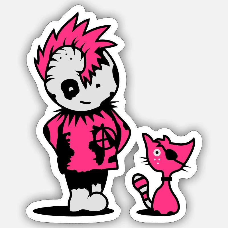 Ein kleiner Punk mit einer kleinen Katze - Sticker Größe S (10 x 10 cm) - Mattweiß