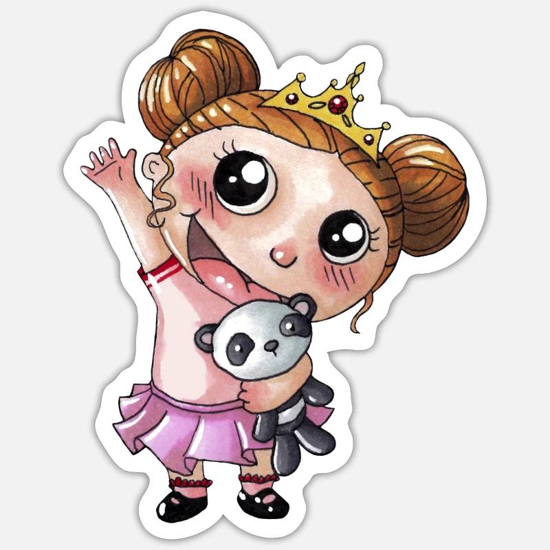 Winkendes Comic Mädchen mit Panda - Sticker Größe S (10 x 10 cm) - Mattweiß