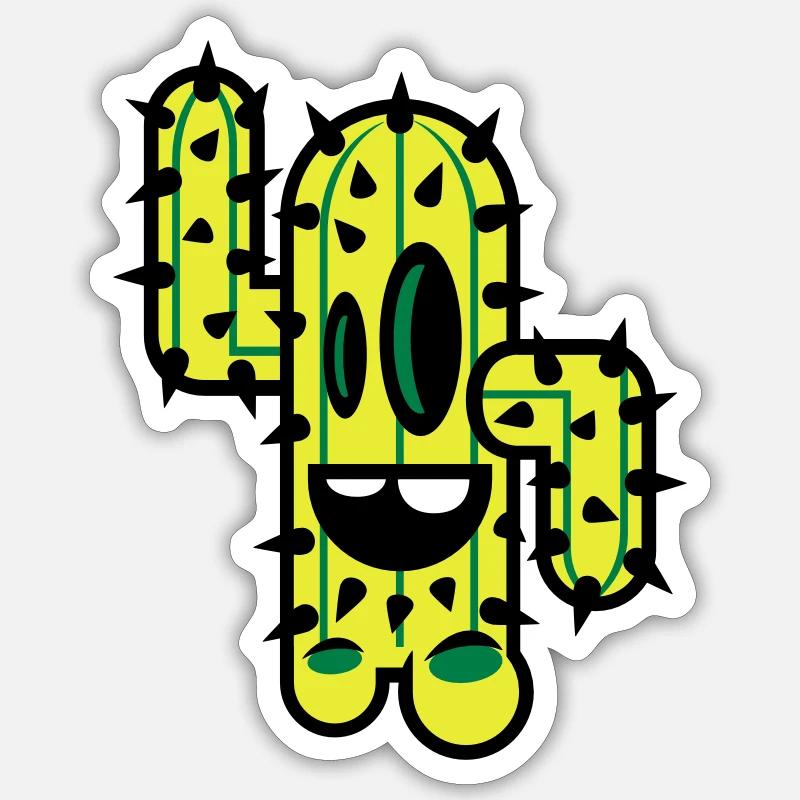cactus nature comique - Sticker taille S (10 x 10 cm) - blanc mat