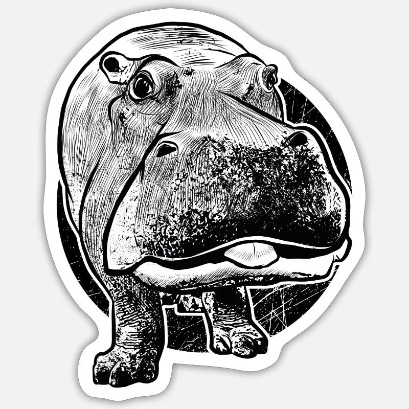Nilpferd Flusspferd Hippo - Sticker Größe S (10 x 10 cm) - Mattweiß