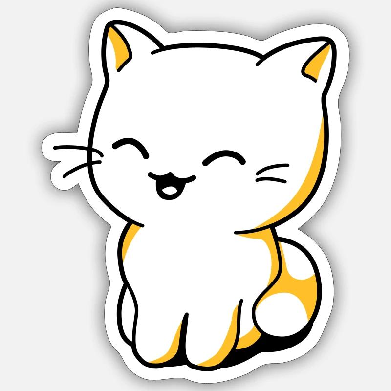 Chat kawaii rieur Sticker taille S (10 x 10 cm)