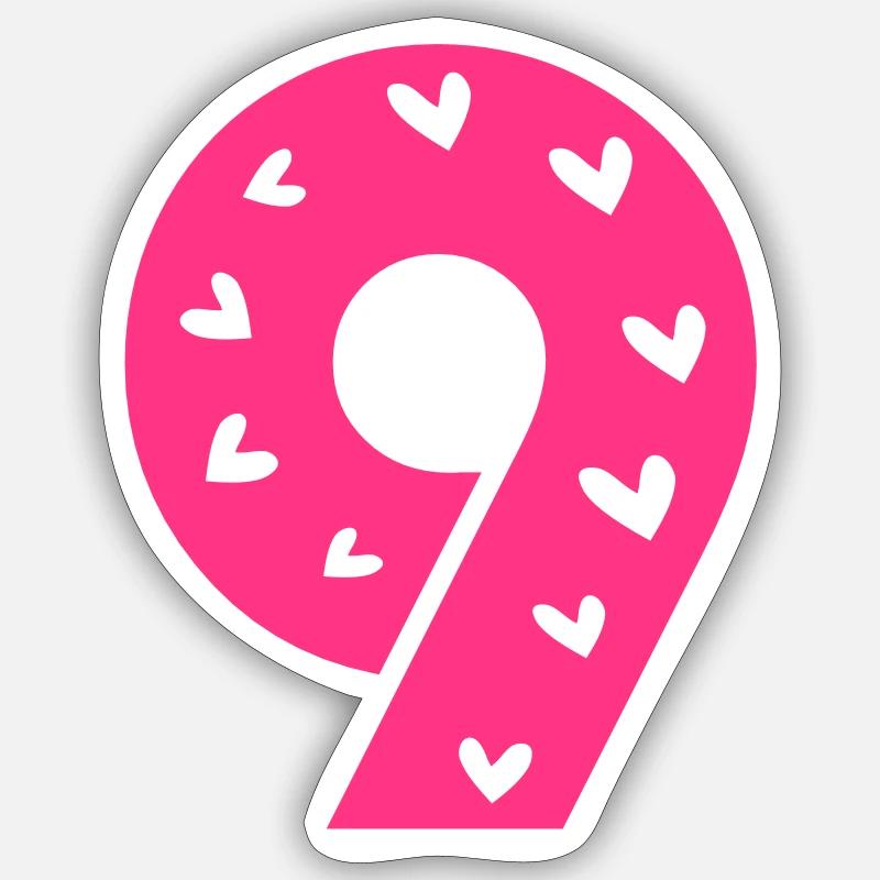 Nummer 9 mit Herzmuster - Sticker Größe S (10 x 10 cm) - Mattweiß