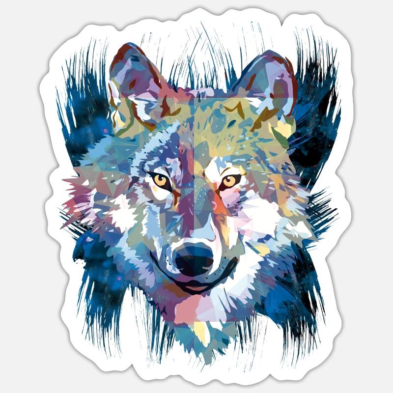 Polygon Wolf - Beautiful grey wolf in blue Sticker size S (10 x 10 cm)