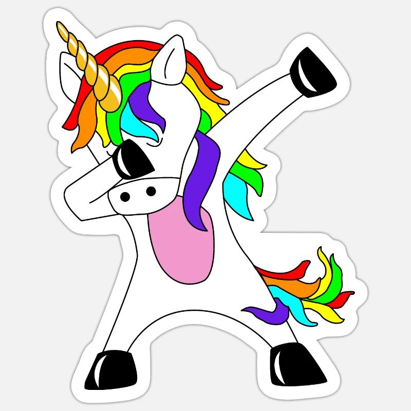 Dabbing Unicorn Geschenkidee Dab dabbendes Einhorn - Sticker Größe S (10 x 10 cm) - Mattweiß