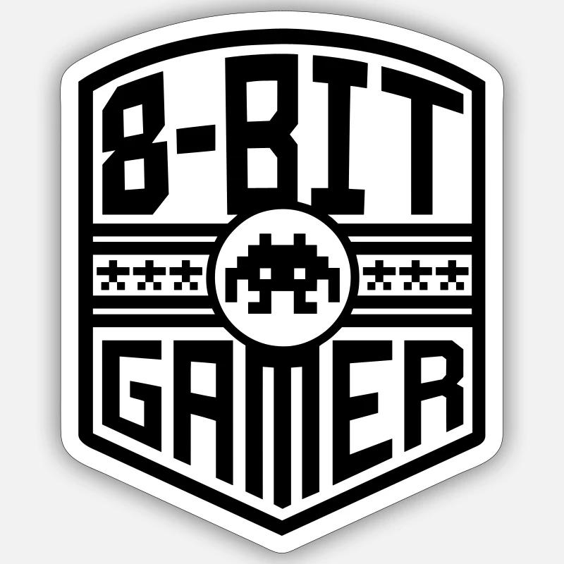 8-Bit Gamer (crest) - Sticker size S (10 x 10 cm) - white matte