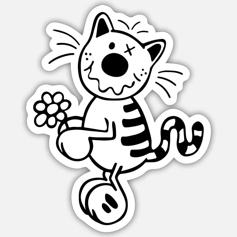 Katze mit Blume - Sticker Größe S (10 x 10 cm) - Mattweiß