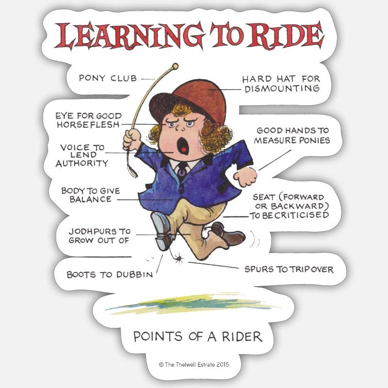 Thelwell - Learning to ride - Sticker size S (10 x 10 cm) - white matte