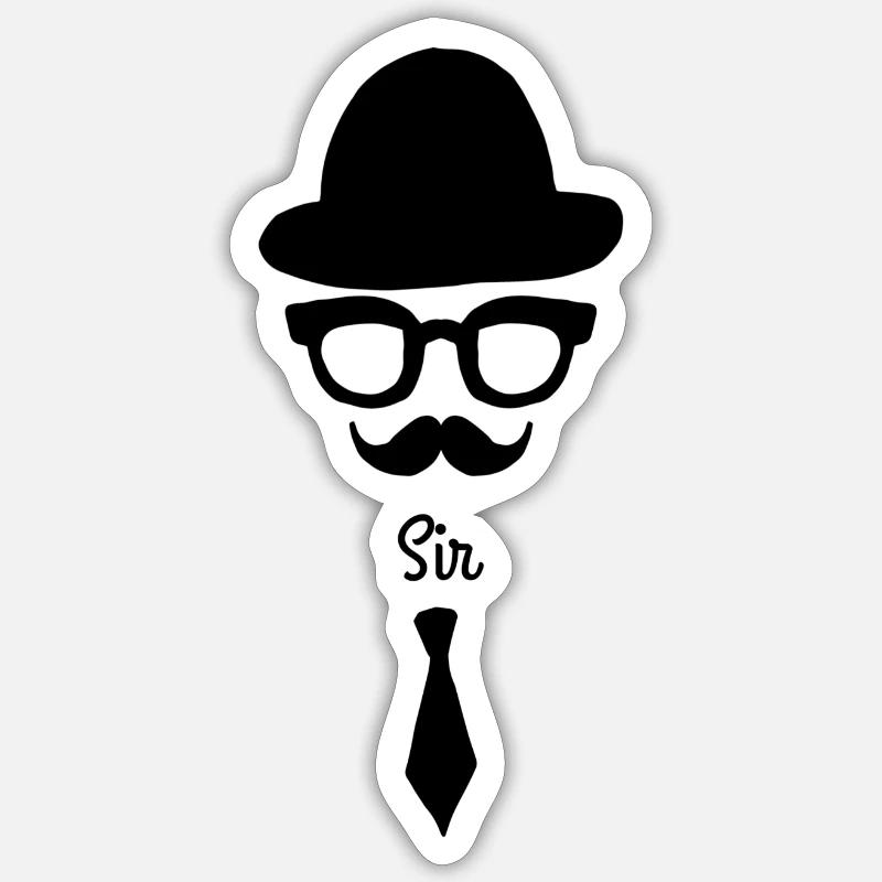 Sir mit Bart, Brille, Hut und Krawatte - Sticker Größe S (10 x 10 cm) - Mattweiß