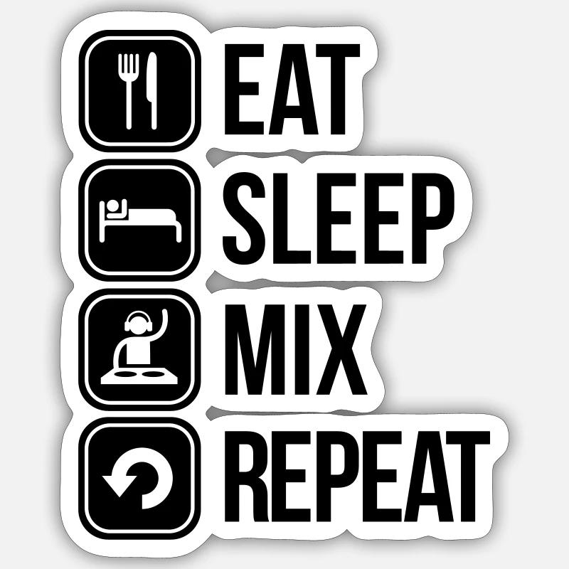 eat sleep mix repeat - Sticker taille S (10 x 10 cm) - blanc mat