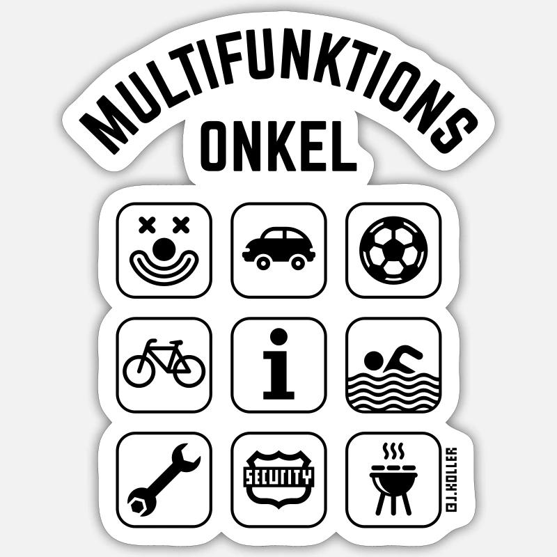 Multifunktions Onkel (9 Icons) - Sticker Größe S (10 x 10 cm) - Mattweiß