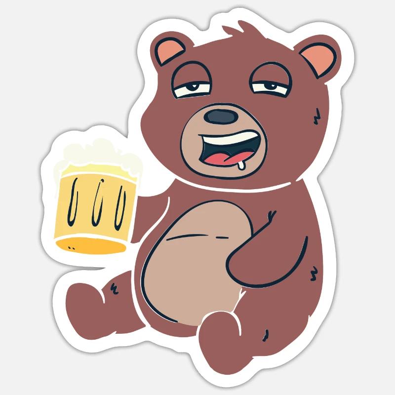 Bär mit Bier - Sticker Größe S (10 x 10 cm) - Mattweiß
