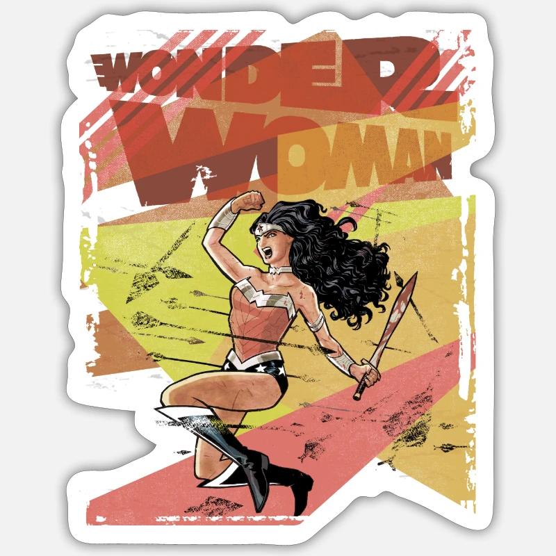 DC Comics Wonder Woman Rétro Avec Épée - Sticker taille S (10 x 10 cm) - blanc mat
