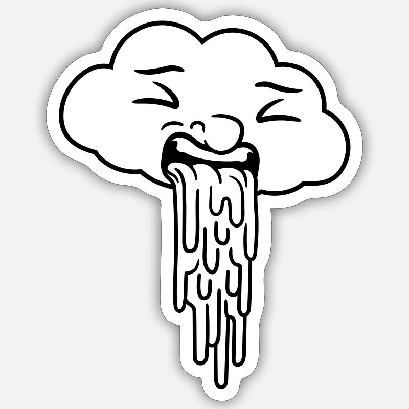 drôle nuage de pluie vomissant - Sticker taille S (10 x 10 cm) - blanc mat