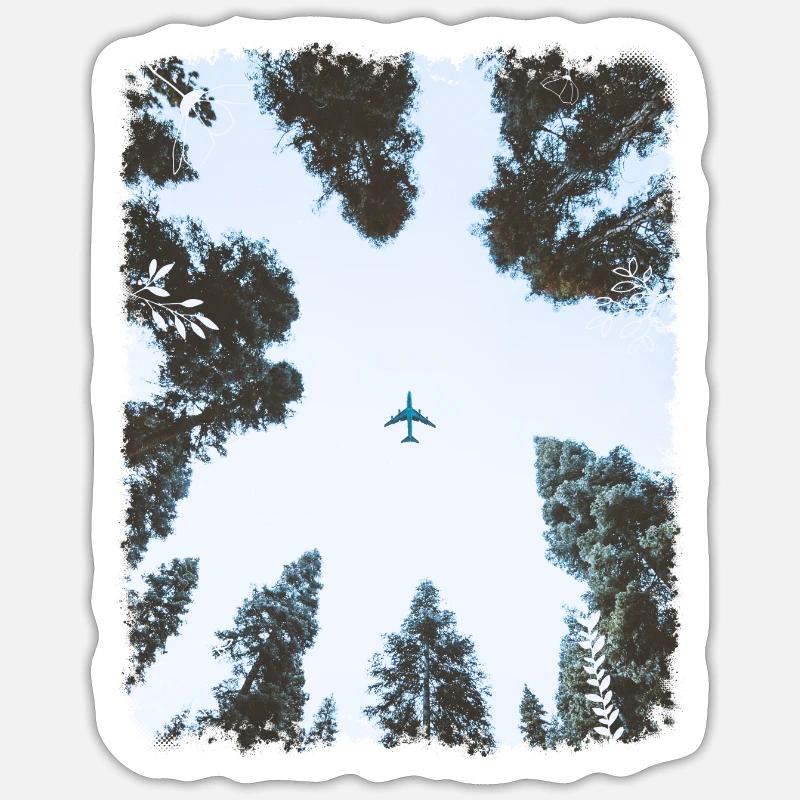 Wald & Flugzeug - Sticker Größe S (10 x 10 cm) - Mattweiß