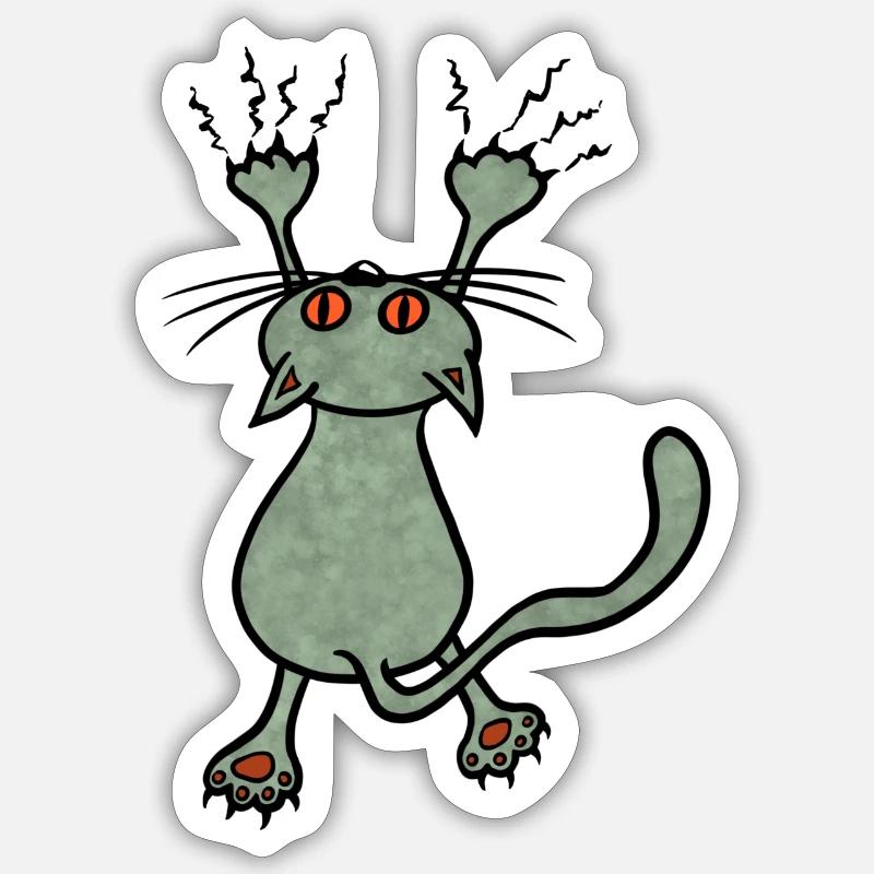 Chat sauvage vert - Sticker taille S (10 x 10 cm) - blanc mat