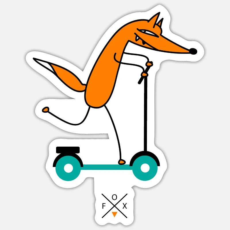 Fuchs fährt Roller - Sticker Größe S (10 x 10 cm) - Mattweiß