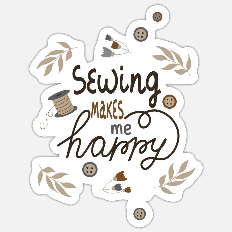 La couture me rend heureuse - Sticker taille S (10 x 10 cm) - blanc mat