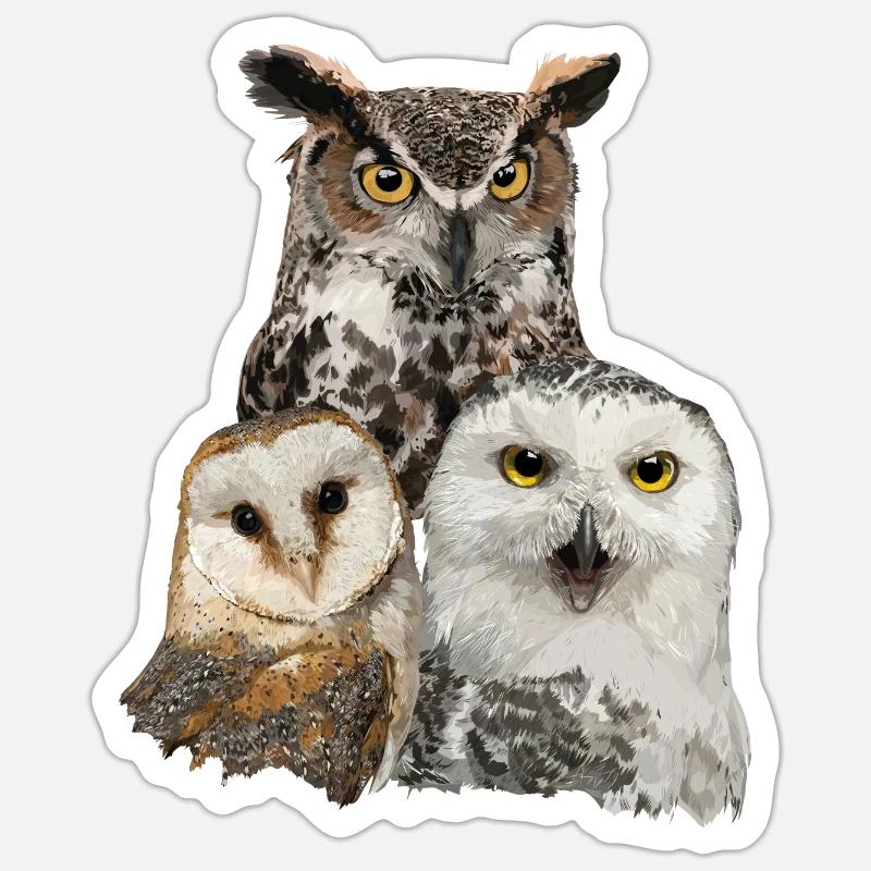 Eulen und Eule - Sticker Größe S (10 x 10 cm) - Mattweiß