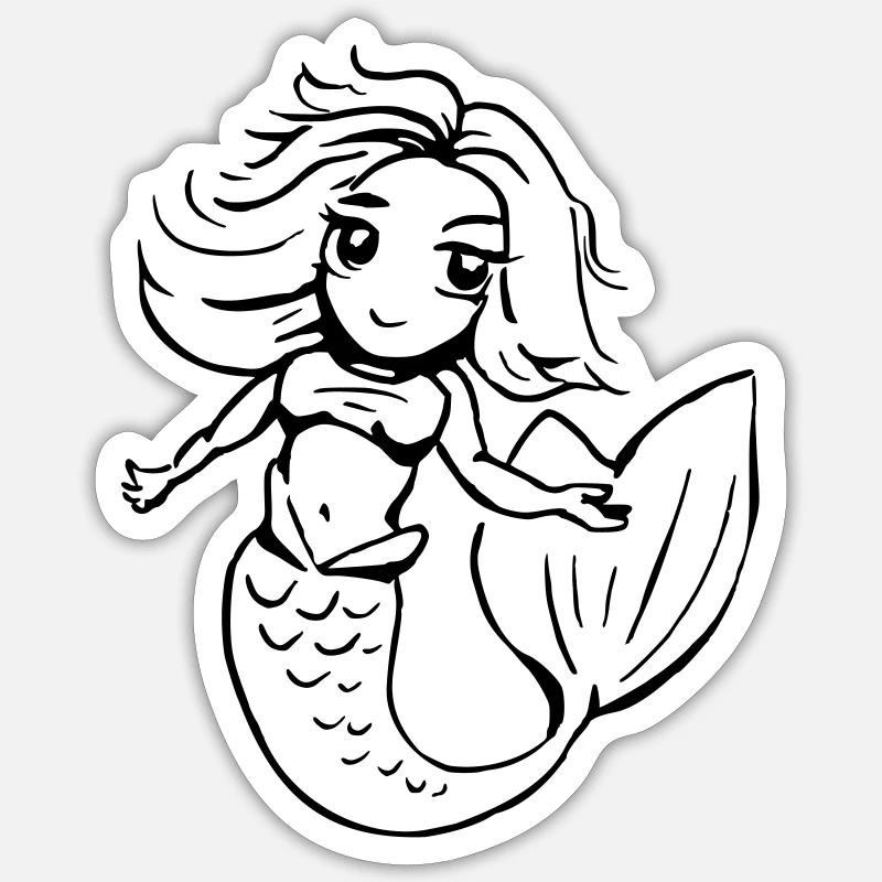 petite sirène d'encre - Sticker taille S (10 x 10 cm) - blanc mat